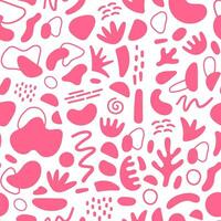Abstract geometric shapes seamless pattern. Vector Hand drawn various shapes and doodle objects. Abstract contemporary modern style pattern. Trendy Pink core style. illustration. Stamp texture.