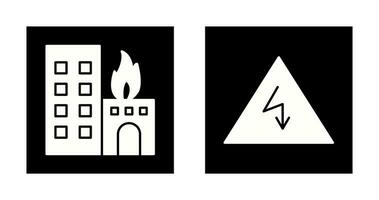 burning building and electricity danger Icon vector