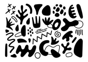 Abstract geometric shapes. Vector Hand drawn various shapes and doodle objects. Abstract contemporary modern style elements. Trendy black and white illustration. Stamp texture.