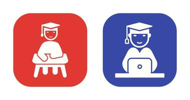 Studying on Desk and Student on Laptop Icon vector