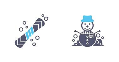 tabla de snowboard y monigote de nieve icono vector