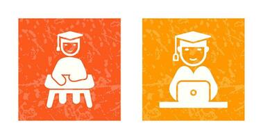 Studying on Desk and Student on Laptop Icon vector