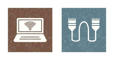 Connected Laptop and Internet Cable Icon vector