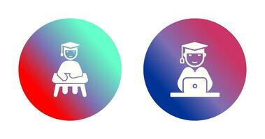 Studying on Desk and Student on Laptop Icon vector