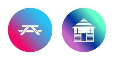 Picnic of Table and Wood Cabin Icon vector