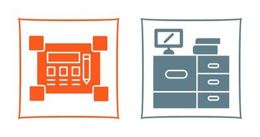 Blueprint and Desk Icon vector