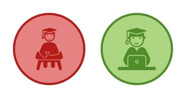 Studying on Desk and Student on Laptop Icon vector