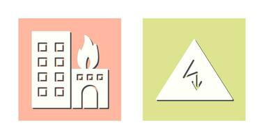 burning building and electricity danger Icon vector