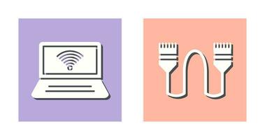 Connected Laptop and Internet Cable Icon vector