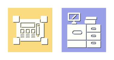 Blueprint and Desk Icon vector