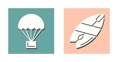 paracaídas y tabla de surf icono vector