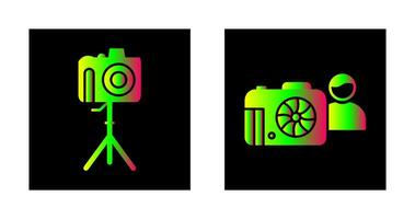 camera on stand and photographer Icon vector