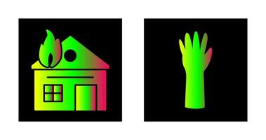 house on fire and gloves Icon vector