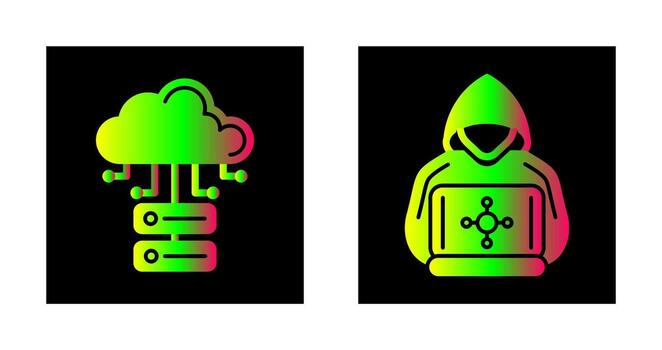 nube base de datos y hacker icono vector