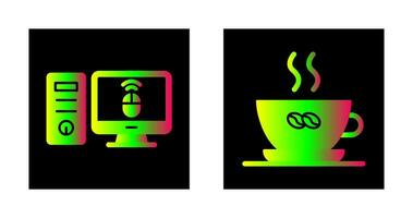 escritorio computadora y café taza icono vector