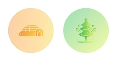 iglú y pino árbol icono vector