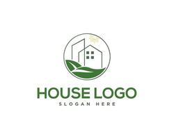 Green house and city logo design vector landscape template.