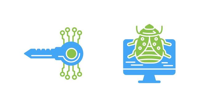 llave código y malware icono vector