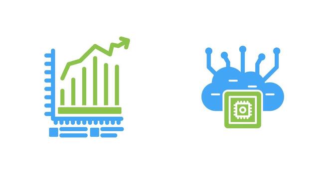 bar gráfico y nube informática icono vector