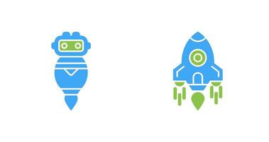 robot y cohete icono vector