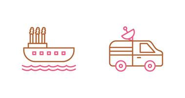 Steamboat and News Van Icon vector