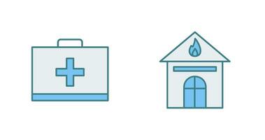 first aid and house on fire Icon vector