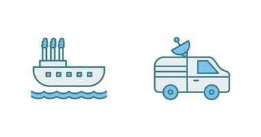 Steamboat and News Van Icon vector