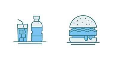 mineral agua y hamburguesa icono vector