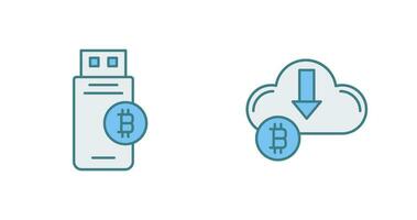 Bitcoin Usb Device and Down Arrow Icon vector