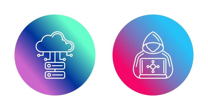 nube base de datos y hacker icono vector
