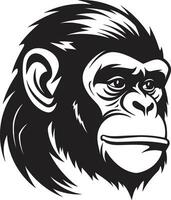 Intricate Chimpanzee Artistry Noir Wildlife Tribute Elegance in Nature Black Vector Ape Emblem