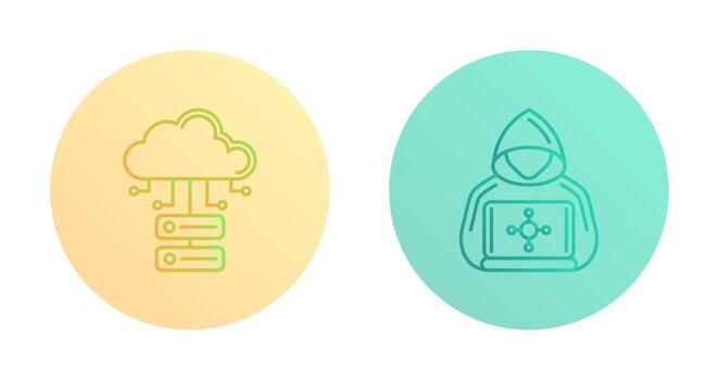 nube base de datos y hacker icono vector