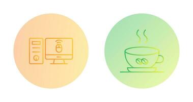 Desktop Computer and Coffee Cup Icon vector