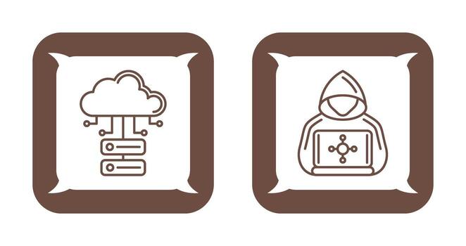 nube base de datos y hacker icono vector