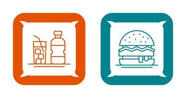 mineral agua y hamburguesa icono vector