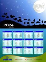 2024 One page wall calendar design template, modern 12 months one page calendar. Modern wall calendar design 2024. Print Ready One Page wall calendar template design for 2024. Week starts on Sunday. vector