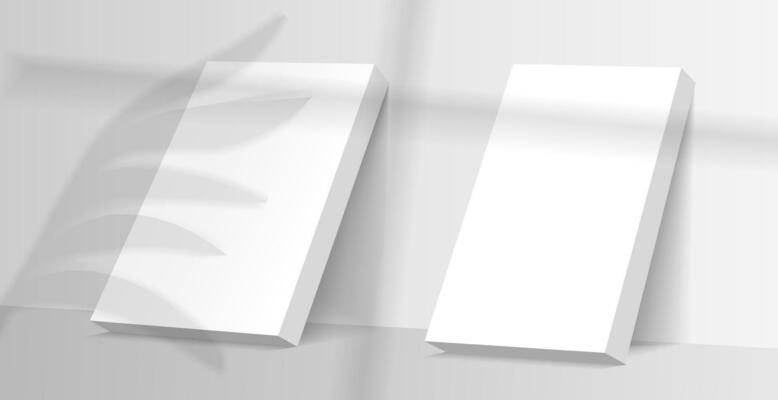 Mockup poster with shadow blinds from window. Mock up sheet paper. White empty blank. Vertical mockup. Light from window. Realistic reflected shadow on wall. Overlay effect. Shade jalousie.