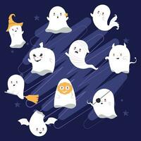 Set of cute halloween ghost characters Vector