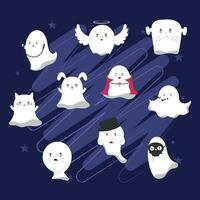 Set of cute halloween ghost characters Vector