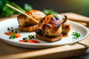 chicken wings on a plate with chopsticks. AI-Generated photo