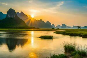 the li river in china. AI-Generated photo