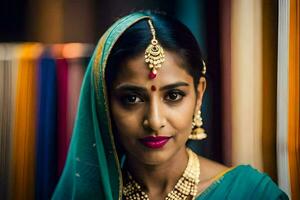 portrait of a beautiful indian woman wearing traditional jewellery. AI-Generated photo