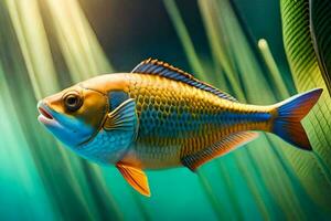 fish in the ocean with grass and plants. AI-Generated photo