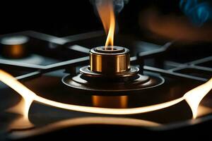 a close up of a gas burner with flames. AI-Generated photo