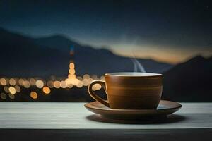 coffee cup on the window sill. AI-Generated photo