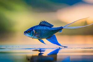 un pescado es nadando en el agua. generado por ai foto