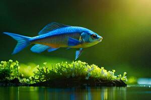 photo wallpaper the sky, fish, water, grass, plants, the sun, the sea,. AI-Generated