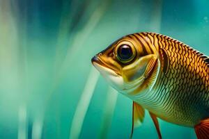 un pescado nadando en el agua con césped. generado por ai foto