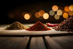 spices on a wooden table. AI-Generated photo