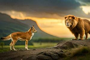 the lion and the gazelle. AI-Generated photo